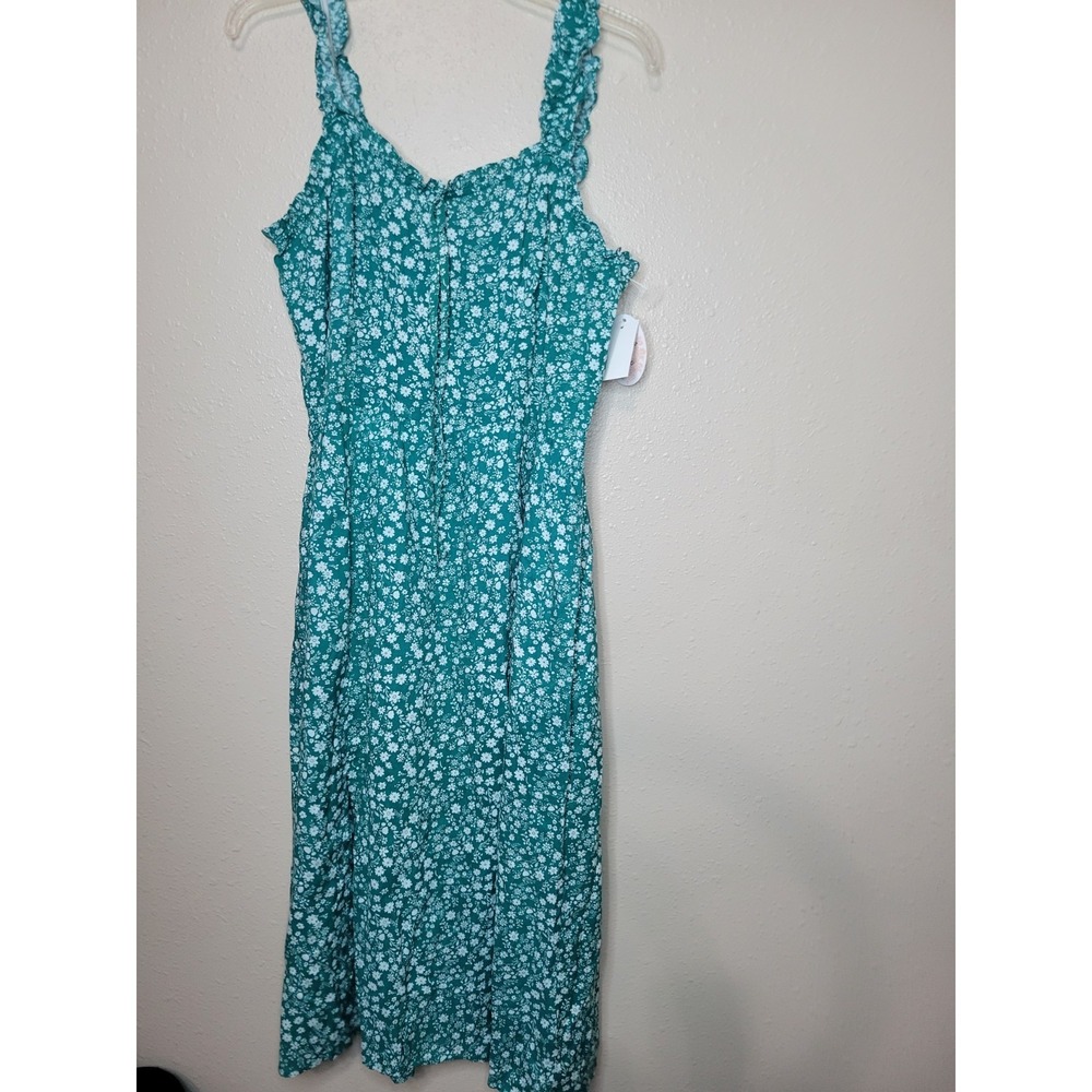 Harlow‎ & Rose Women's Dress Green White Floral Smocked Back Sz L